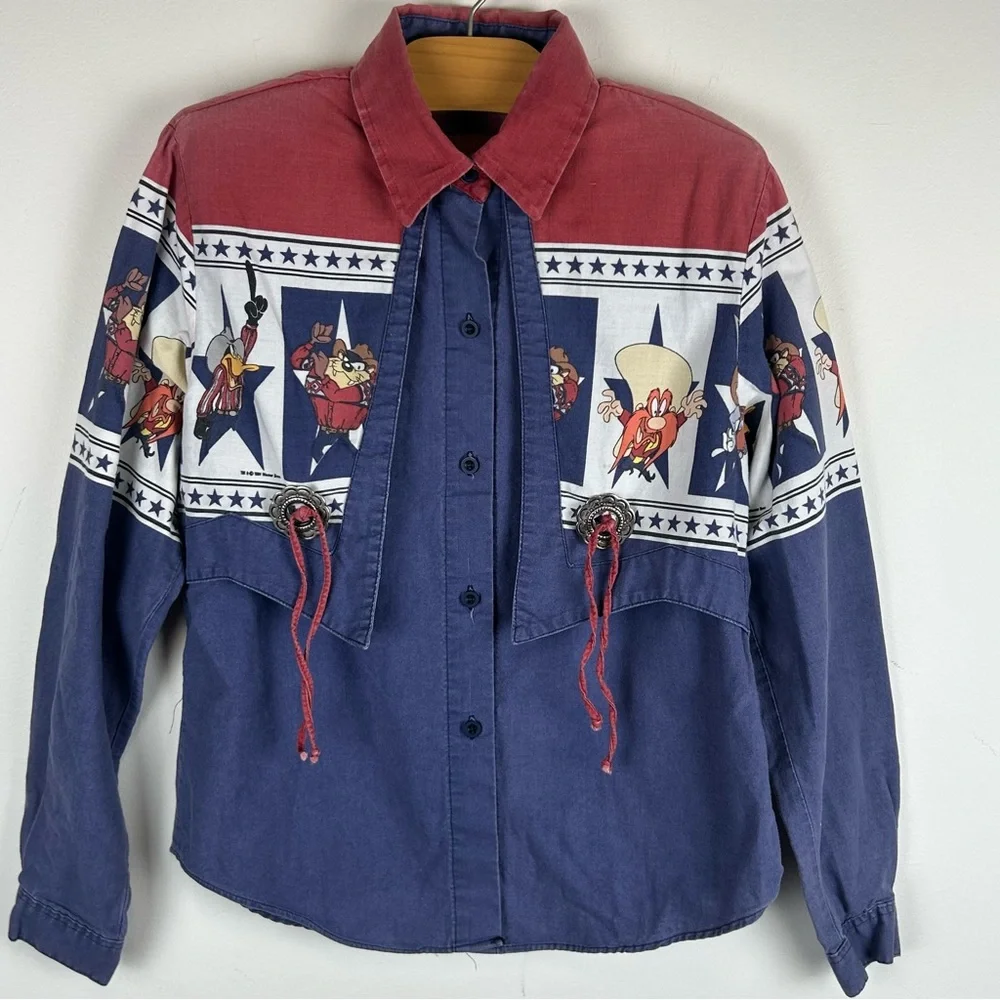 Vintage 1993 Looney Tunes Western Collection Karman Cowboy Shirt L - Picture 3 of 13